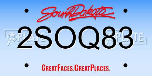 2SOQ83 South Dakota License Plate