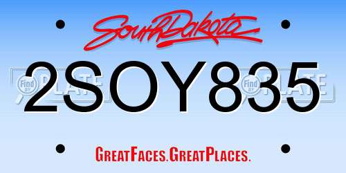 2SOY835 South Dakota License Plate