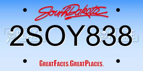 2SOY838 South Dakota License Plate