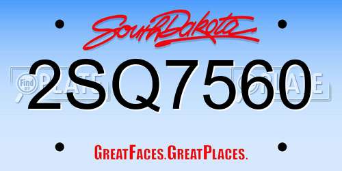2SQ7560 South Dakota License Plate