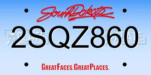 2SQZ860 South Dakota License Plate