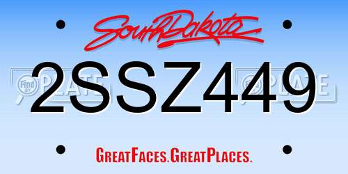 2SSZ449 South Dakota License Plate