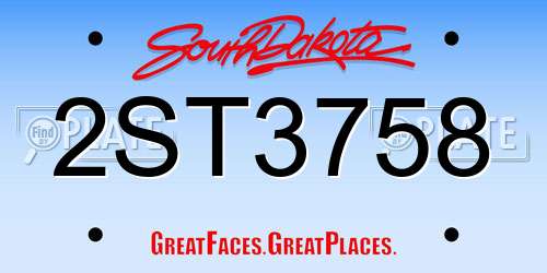 2ST3758 South Dakota License Plate
