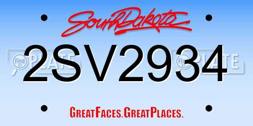 2SV2934 South Dakota License Plate