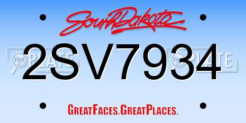 2SV7934 South Dakota License Plate