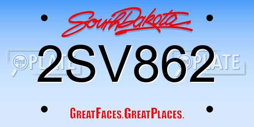 2SV862 South Dakota License Plate