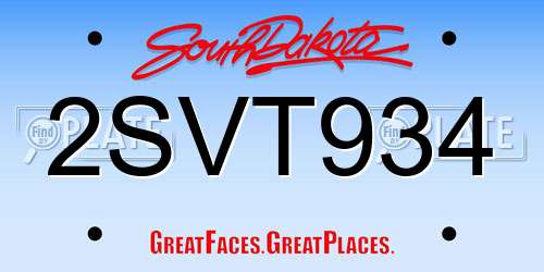 2SVT934 South Dakota License Plate