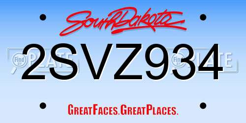 2SVZ934 South Dakota License Plate
