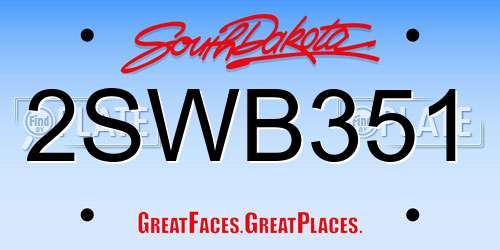 2SWB351 South Dakota License Plate