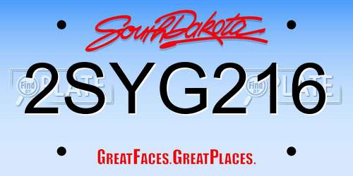 2SYG216 South Dakota License Plate