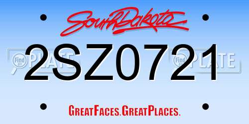 2SZ0721 South Dakota License Plate