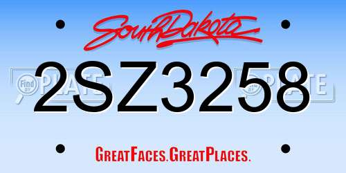 2SZ3258 South Dakota License Plate