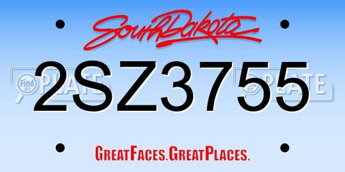 2SZ3755 South Dakota License Plate