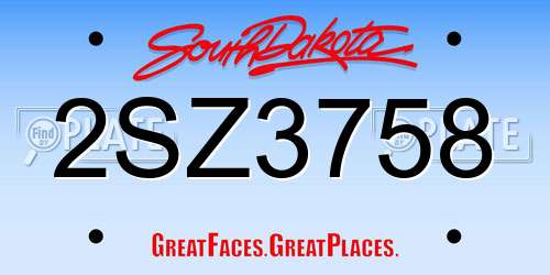 2SZ3758 South Dakota License Plate
