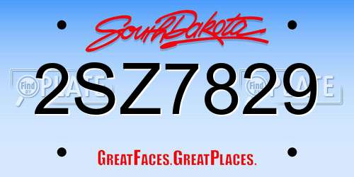 2SZ7829 South Dakota License Plate