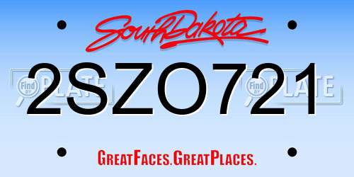 2SZO721 South Dakota License Plate