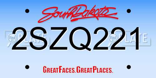 2SZQ221 South Dakota License Plate