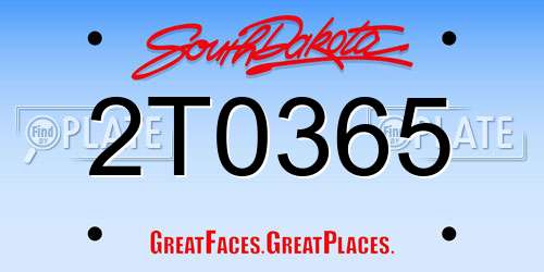 2T0365 South Dakota License Plate