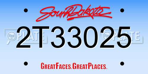 2T33025 South Dakota License Plate