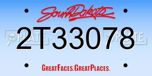 2T33078 South Dakota License Plate