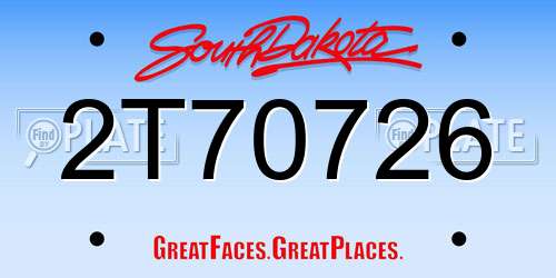 2T70726 South Dakota License Plate