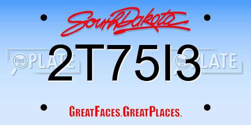 2T75I3 South Dakota License Plate