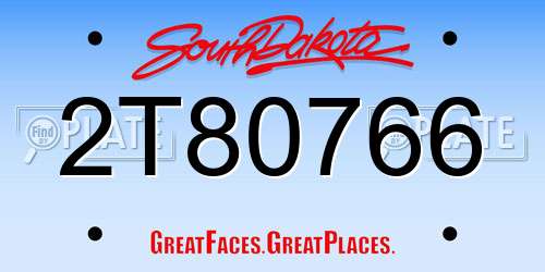 2T80766 South Dakota License Plate