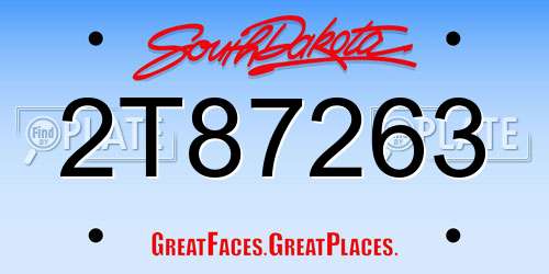 2T87263 South Dakota License Plate
