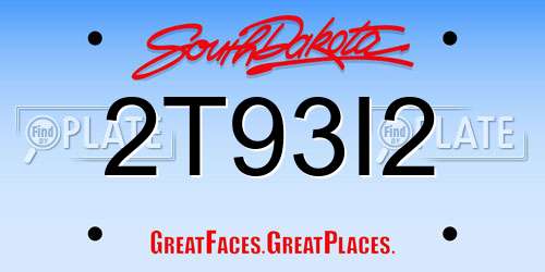 2T93I2 South Dakota License Plate