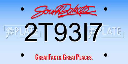 2T93I7 South Dakota License Plate