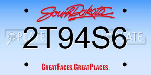 2T94S6 South Dakota License Plate