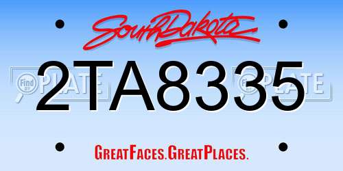 2TA8335 South Dakota License Plate