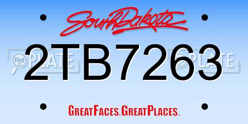 2TB7263 South Dakota License Plate