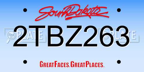2TBZ263 South Dakota License Plate