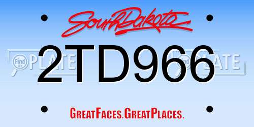 2TD966 South Dakota License Plate