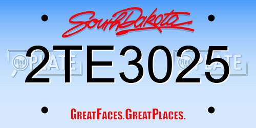 2TE3025 South Dakota License Plate
