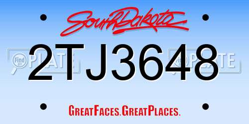 2TJ3648 South Dakota License Plate