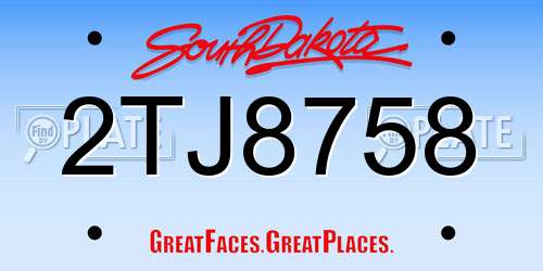 2TJ8758 South Dakota License Plate