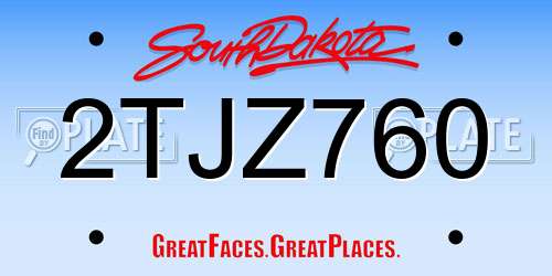 2TJZ760 South Dakota License Plate