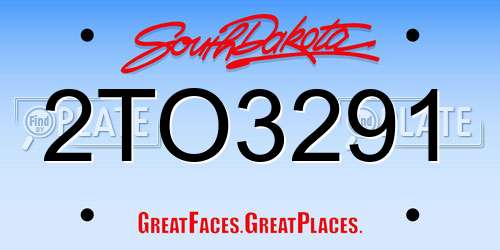 2TO3291 South Dakota License Plate