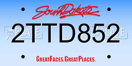 2TTD852 South Dakota License Plate