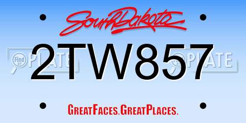 2TW857 South Dakota License Plate