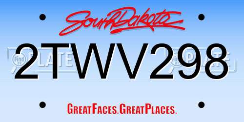 2TWV298 South Dakota License Plate