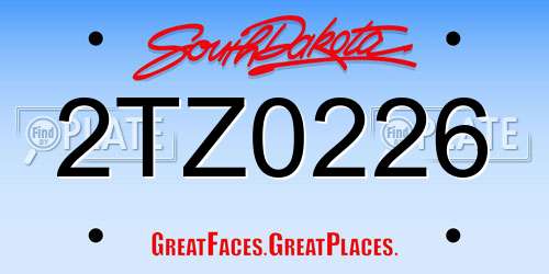 2TZ0226 South Dakota License Plate