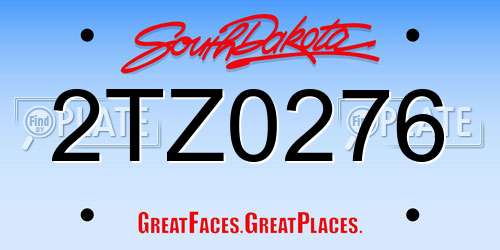2TZ0276 South Dakota License Plate