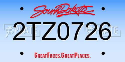 2TZ0726 South Dakota License Plate