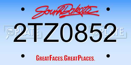 2TZ0852 South Dakota License Plate