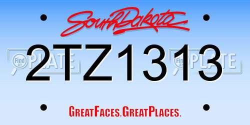 2TZ1313 South Dakota License Plate