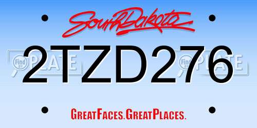 2TZD276 South Dakota License Plate