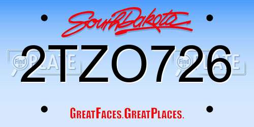 2TZO726 South Dakota License Plate